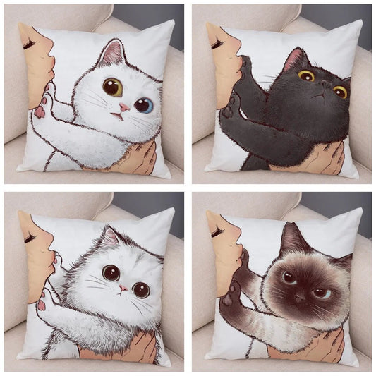 ADORABLE LOVE AND KISS DESIGN CAT CUSHION COVER - Hemkonst