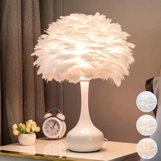 Innovative, Feather-adorned LED Bedside Table Lamp - Hemkonst