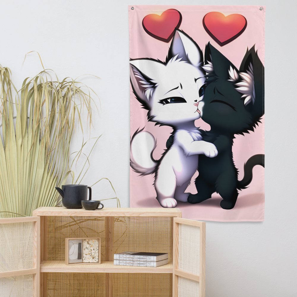 KISSING KITTY COUPLES WITH LOVE FLAG - Hemkonst