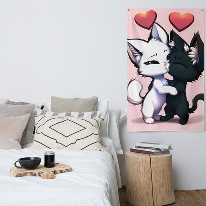 KISSING KITTY COUPLES WITH LOVE FLAG - Hemkonst