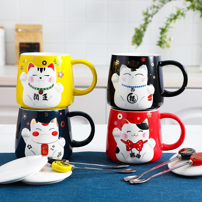 Ceramic Cute Fortune Cat Mug with Lid - Hemkonst