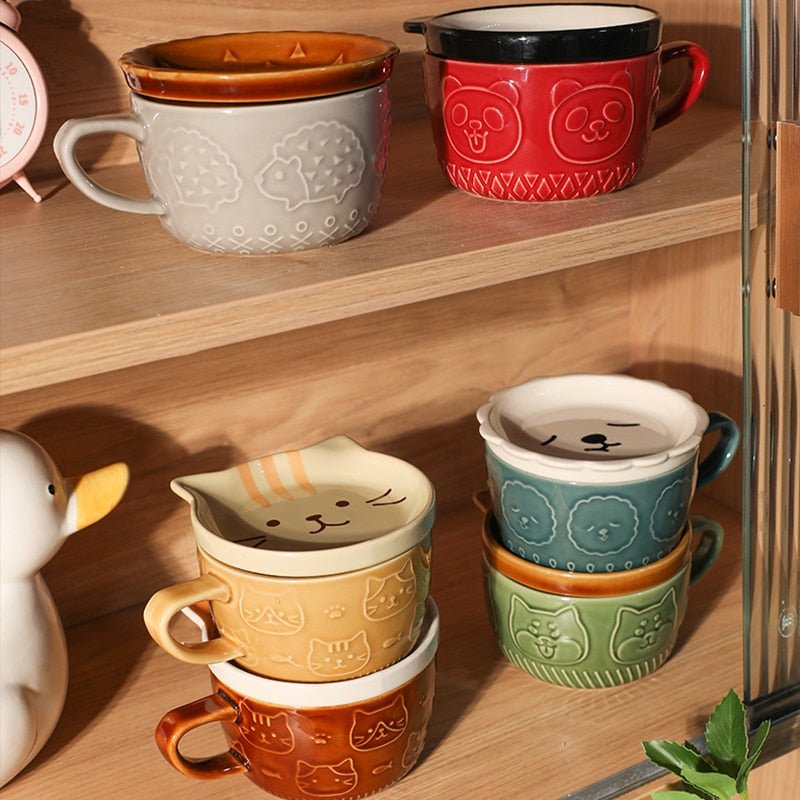 Ceramics Cute Shiba Inu Coffee Mug with Lid - Hemkonst