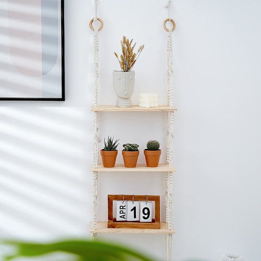 Macrame Rope Wood Wall Shelves - Hemkonst