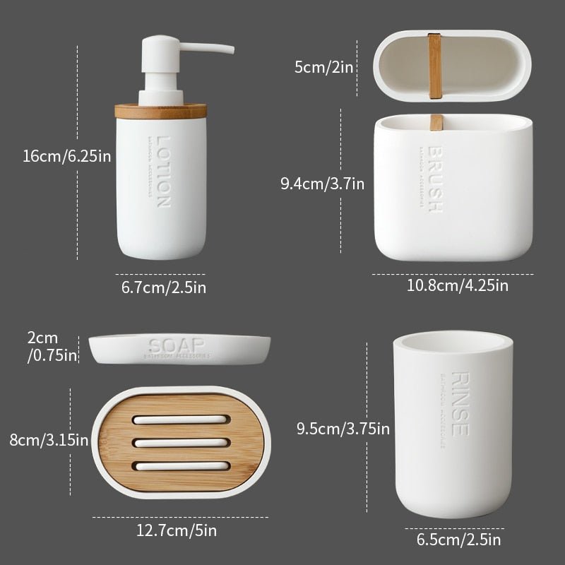 Resin & Wood Bathroom Accessories Set